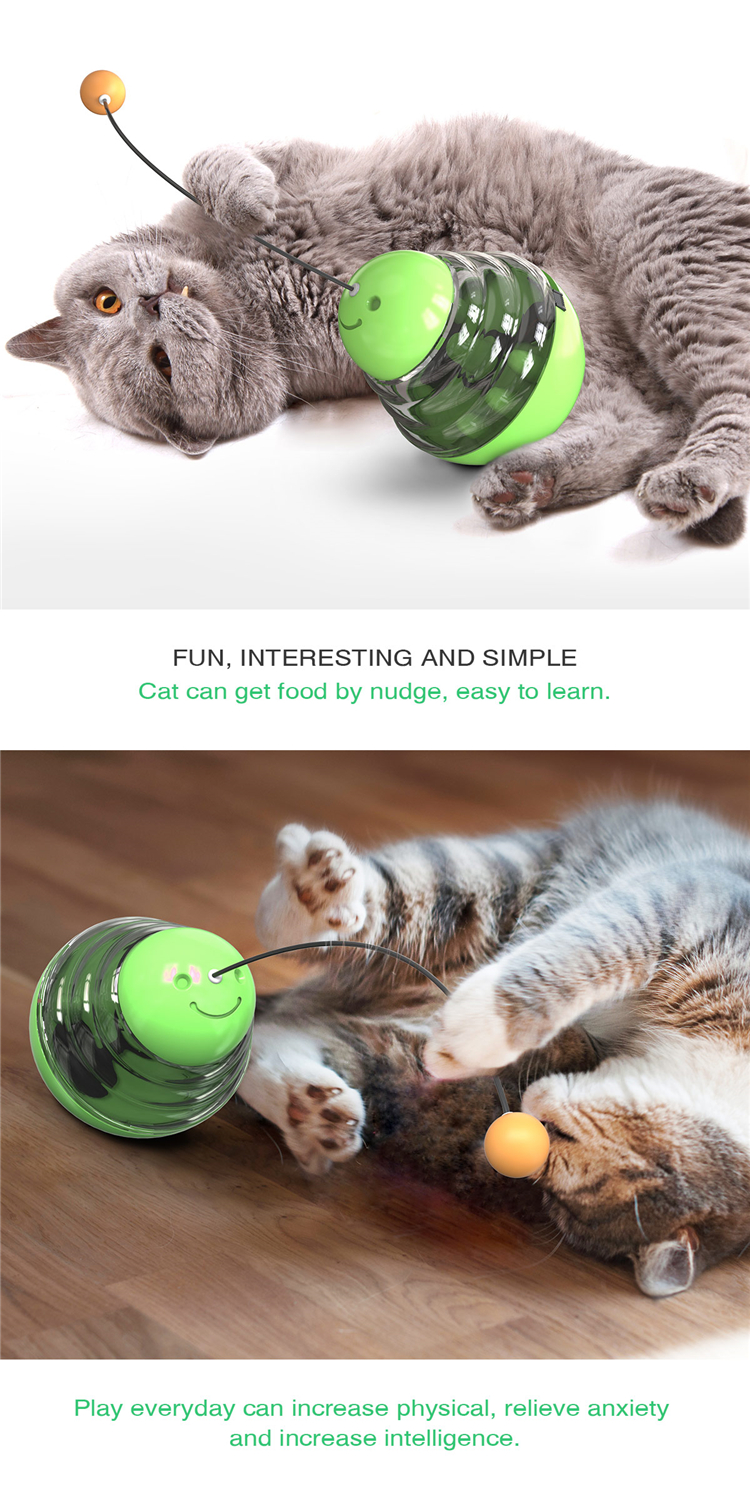 Slow feeder tumbler interactive plaything with cat stick cat turntable leaking food teasing ball cat pet toy