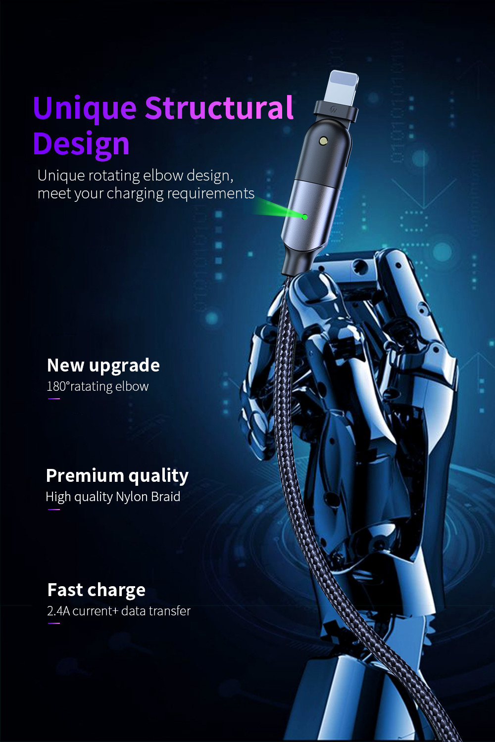 Rotating Elbow Phone Fast Charging Charger Tinned Copper QC3.0