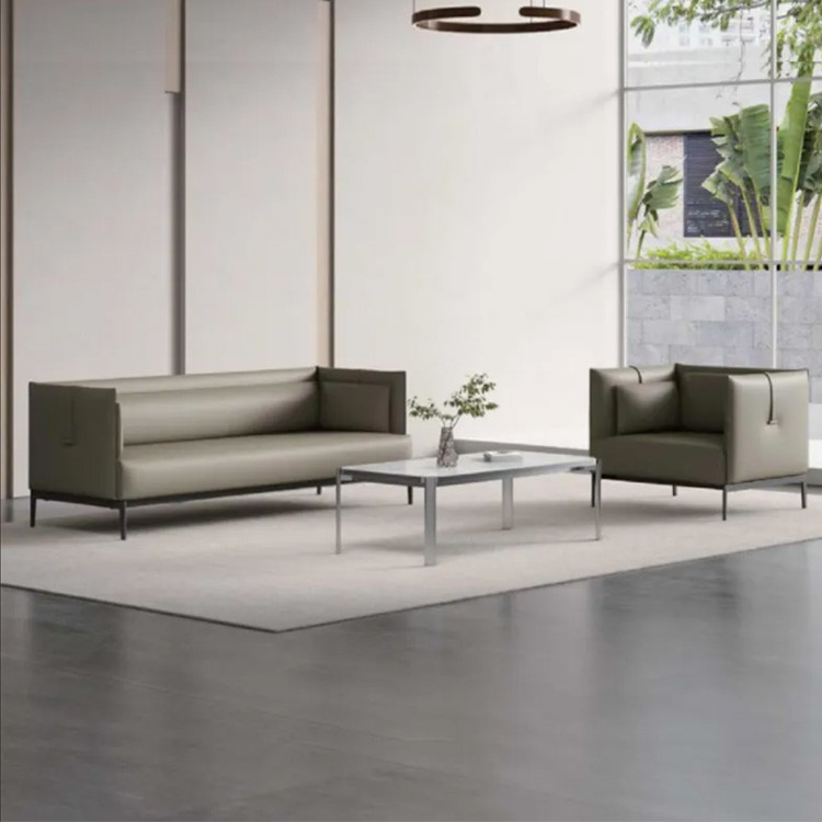 Sponges Filler Office Leather Sofa Set Brown Color Durability For Apartment