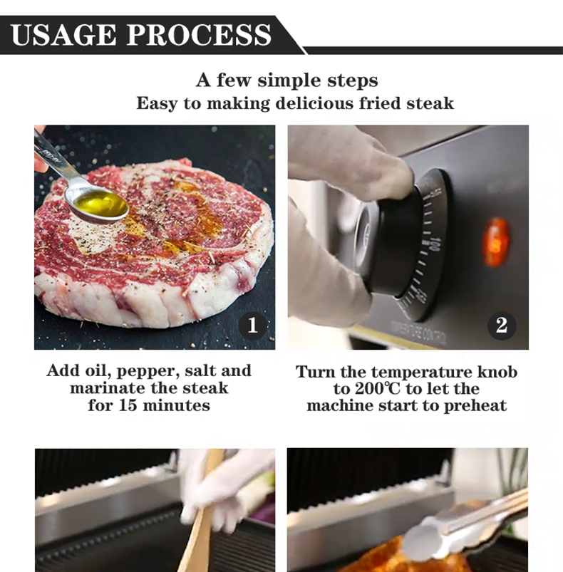 Commercial Full Grooved Electric Grill with Non-stick Cast Iron Panini Burger Press
