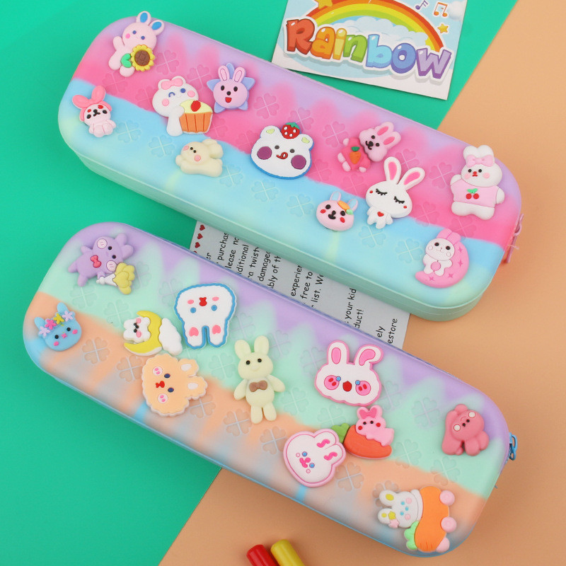 DIY Silicone Pencil Pen Case Big Cute Pencil Pouch For Boys Girls Christmas Gifts School Supplies Kids Gift Pen Holder