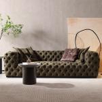 Solid Wood Legs Living Room Sofa Genuine Leather Sofa 3 Seater Dark Green