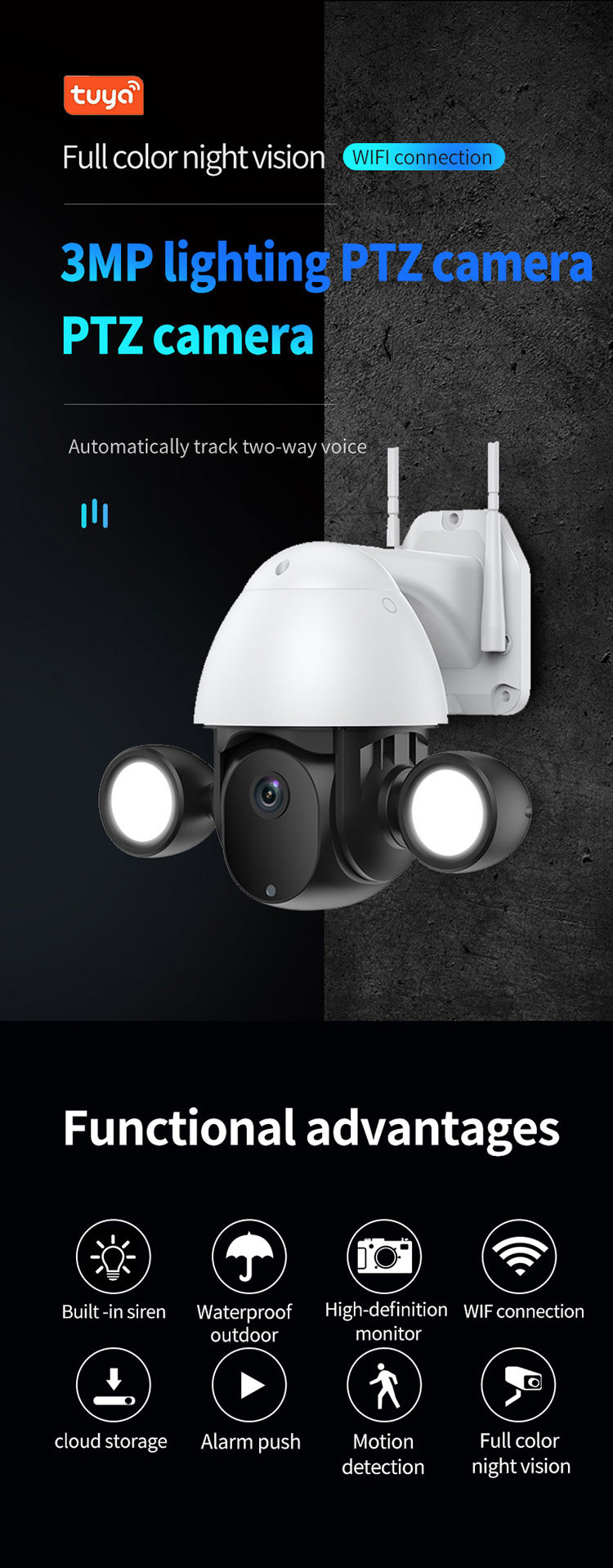 Floodlight WIFI Dome Camera Automatic Track Full Color Night Vision Camera With AI