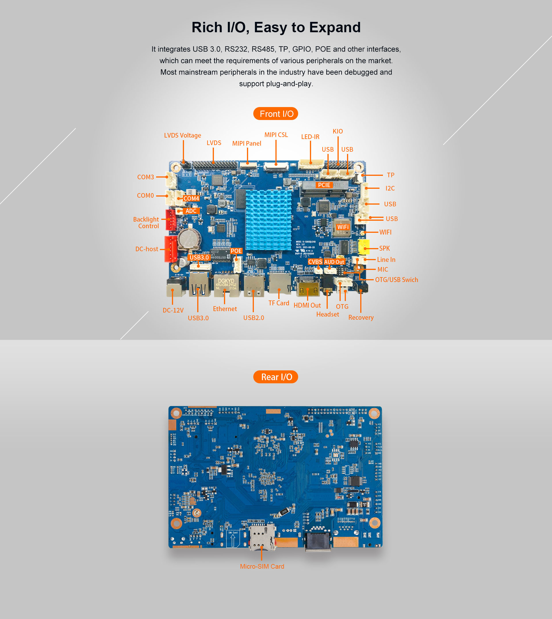 Smart IoT K-A311D Motherboard with 5T computing power 4GB of RAM and 128GB of storage