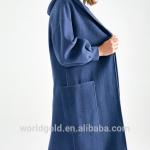 Blue Women'S Casual Winter Coats With Hood , Long Woolen Jacket For Ladies