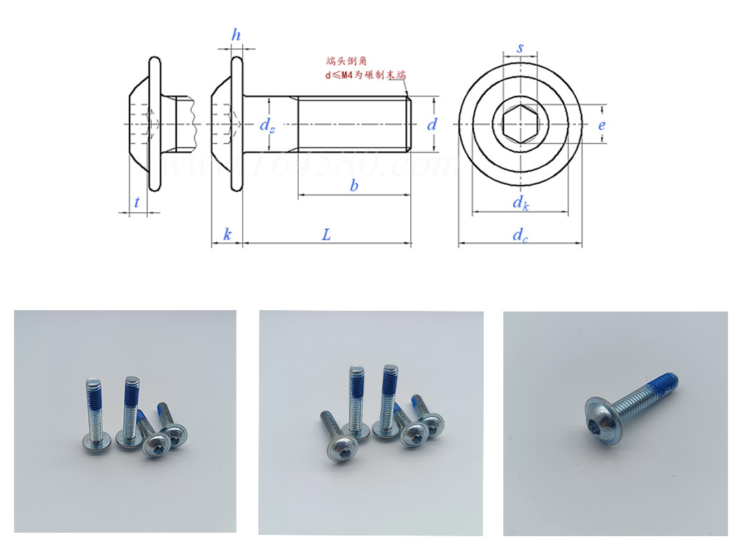 Zinc ISO7380 Standard Pan Head Hex Socket Button Screws With Collar
