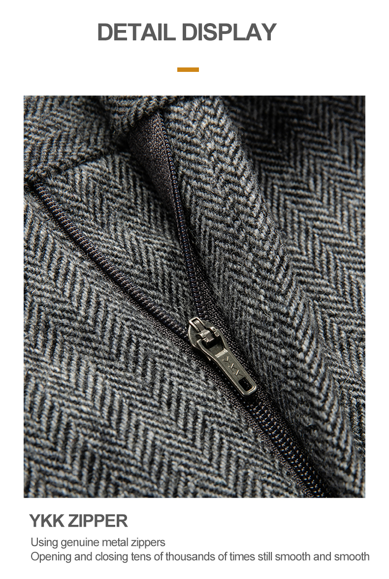 Customizable Logo Men's Gray Tweed Herringbone Wool Trousers for Business and Casual Wear