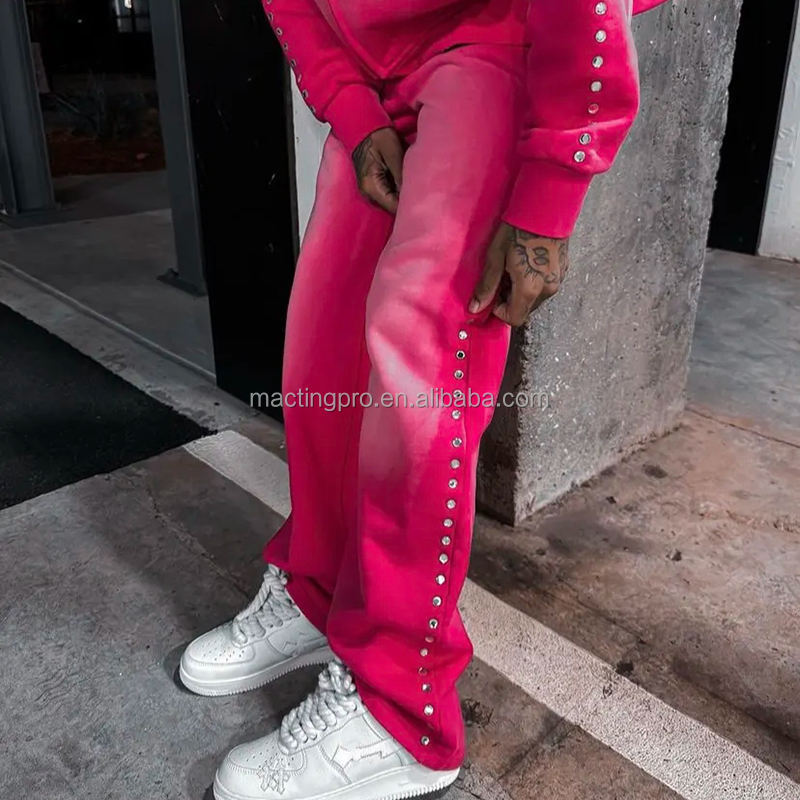 Customized Logo Support Straight Leg Men's Oversized Cotton Acid Washed Sweatpants