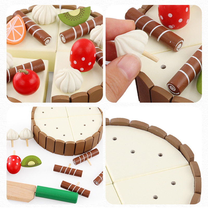 Solid Wood Kitchen Toy for Children Pretend Cutting Cake Play Food Kids Fruit Cooking