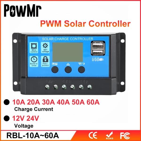 LCD Display Solar Controller Regulator 12V / 24V 60A 50A 40A 30A 20A 10A PWM USB 5V