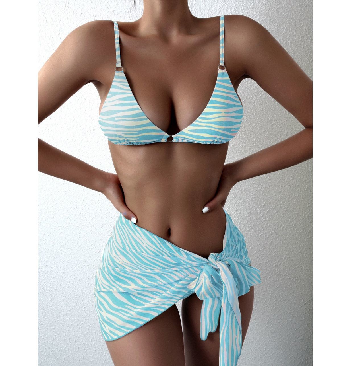 UPF 50++ Ladies Swimsuit Skirt 3 Piece Swim Set Slim Green M L XL Polyamide