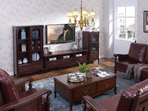 Rubber Wood Home Living room Leisure Amercian Furniture TV wall unit By Floor
