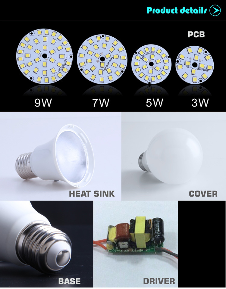 9W dimmable led bulb E27 B22 E14 led bulb