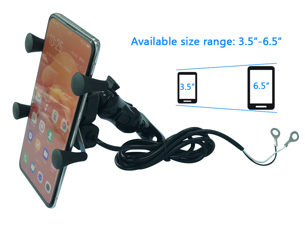 5V 2.5A Handlebar X Claw Motorcycle Phone Mount Stand Black Color