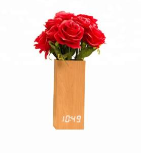 China Wooden Digital LED Clock with Flowerpot Beautiful Home Decorative on sale