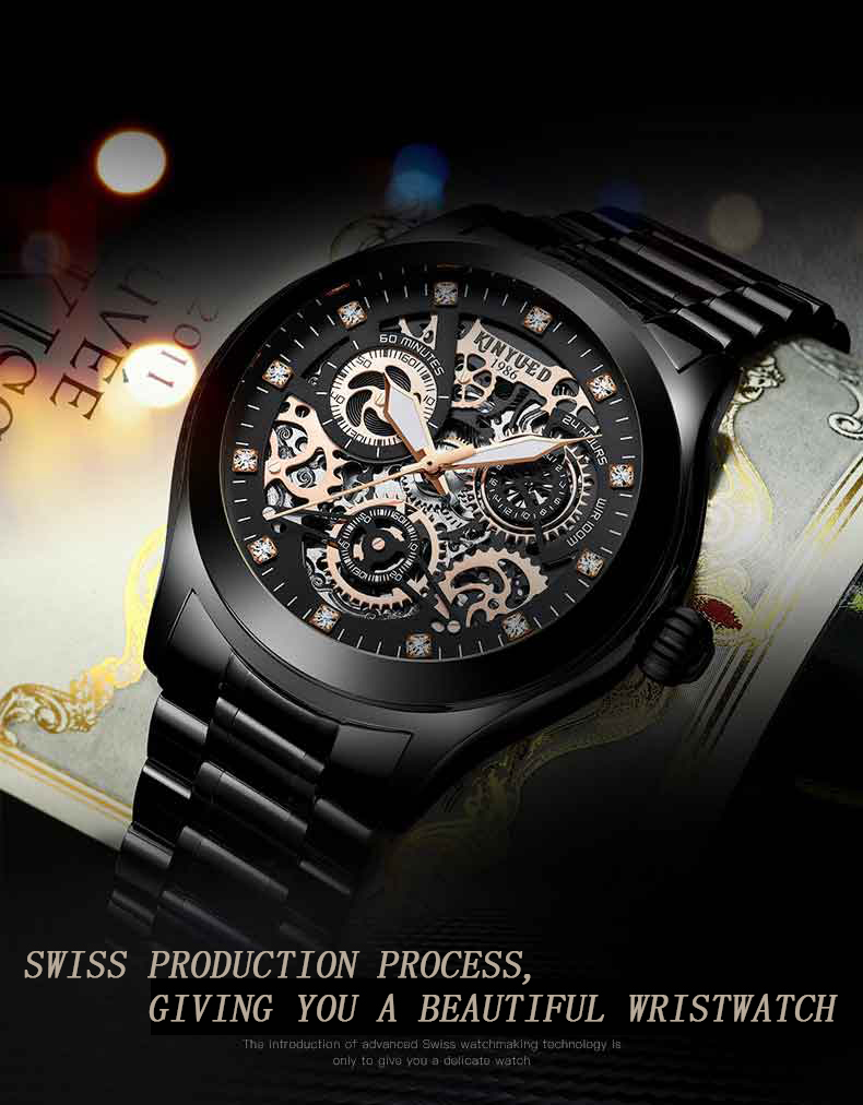 KINYUED good quality tourbillon movement watches men luxury brand automatic mechanical mens watch