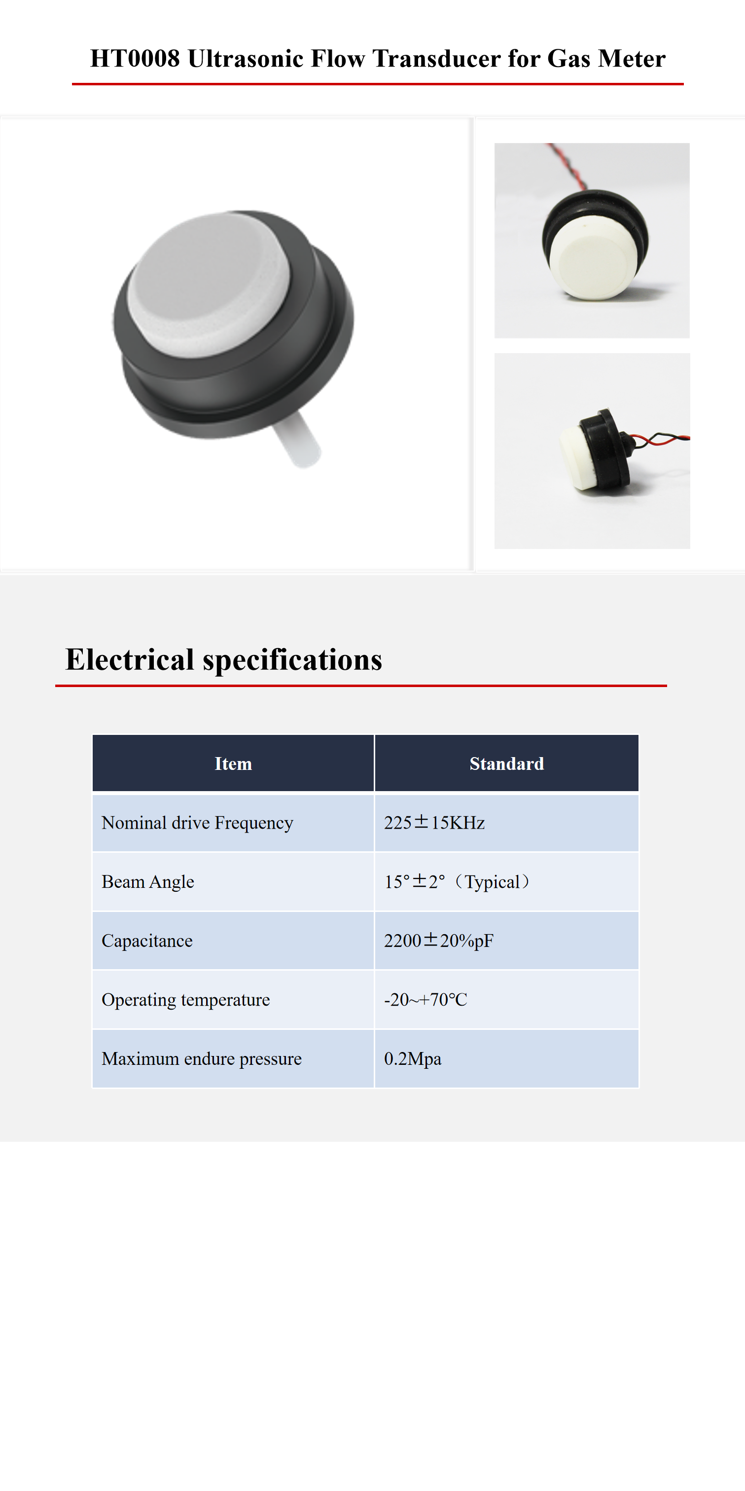 200KHz Pzt Ultrasonic Transducer Gas Flow Piezoelectric Velocity Transducer