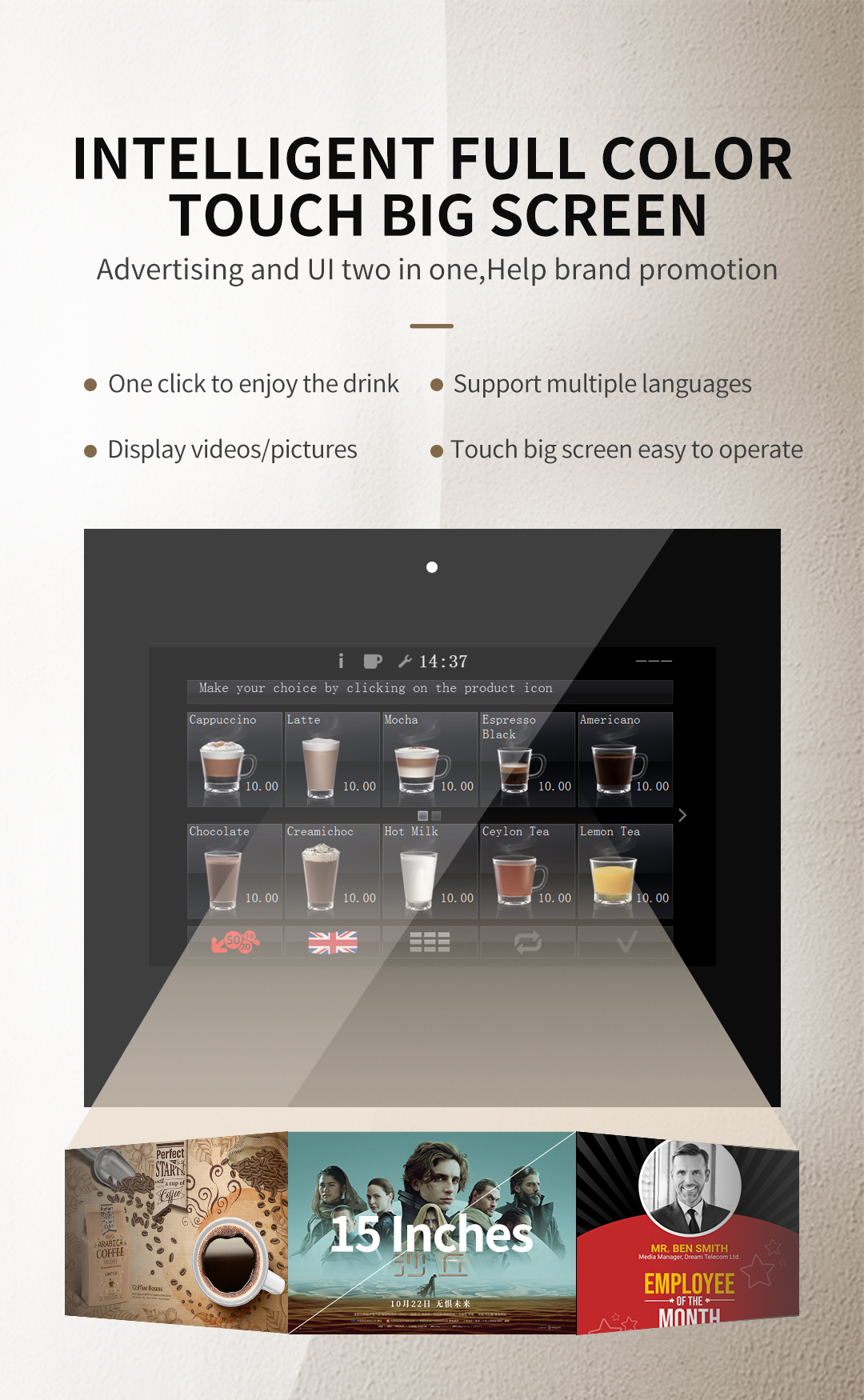 300 Cups Espresso Automatic Coffee Vending Machine 2700W
