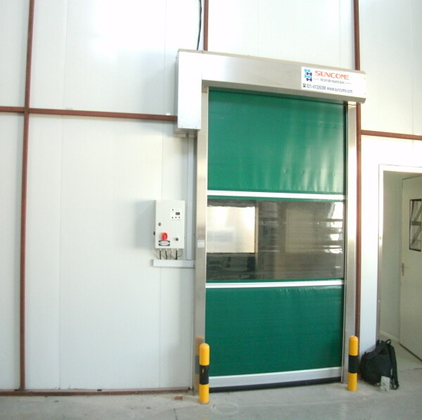 Economical Green PVC High Speed Doors Wind Load Area With Viewing Window
