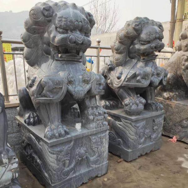 12cm Chinese Stone Lion Statues Grey Chinese Animal Statues Outdoor Gate