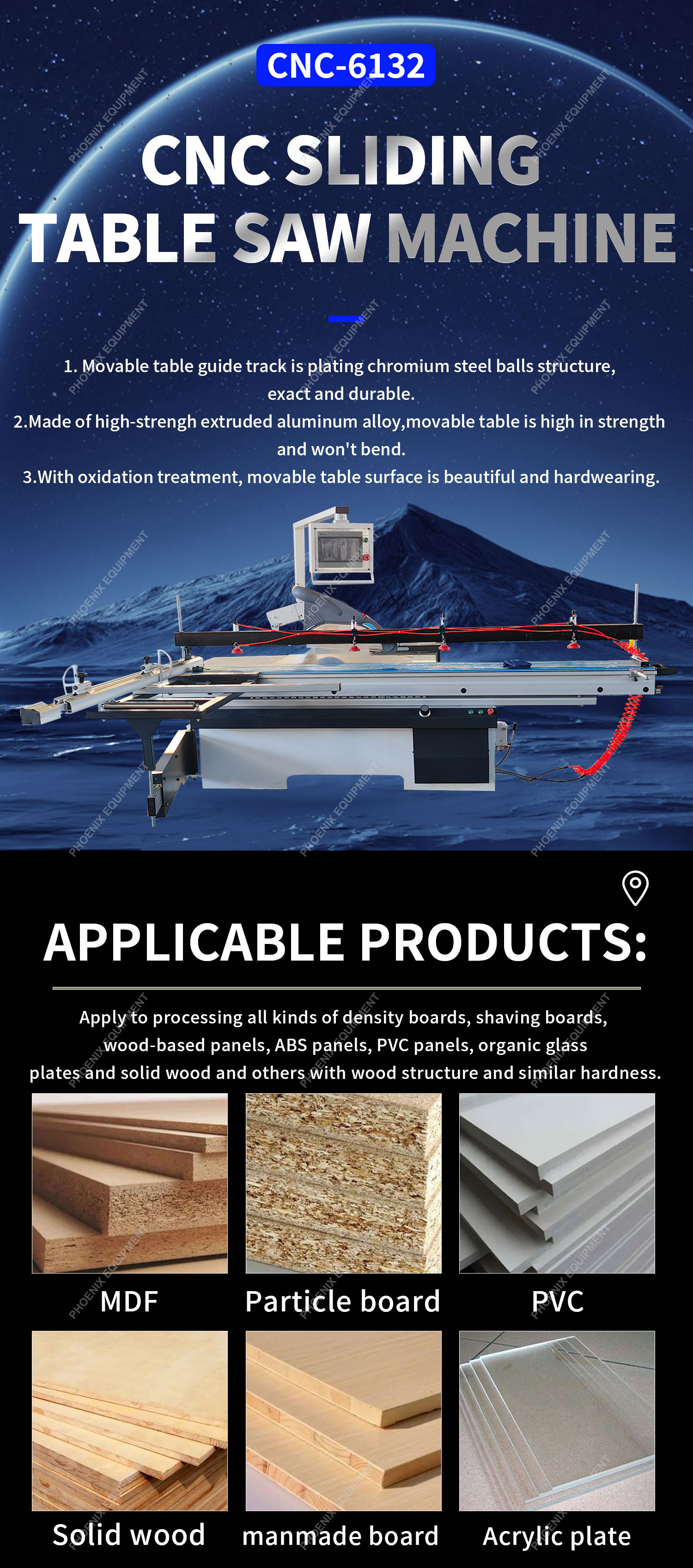8000r/min Scoring Speed CNC-6132 Double Blade Sliding Table Saw for Construction Works