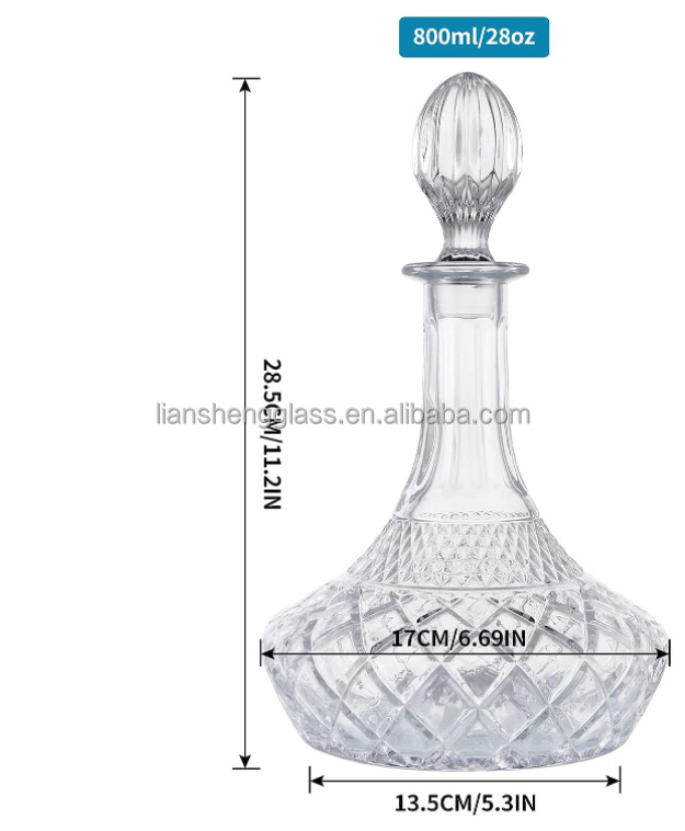 Whiskey Brandy Vodka Tequila Glass Bottle Decanter with Label and Leak Stopper Perfect