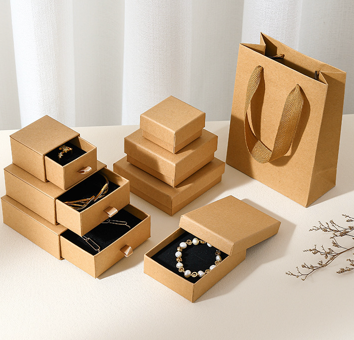 Custom Kraft Jewelry Box Set with Drawer Organizers