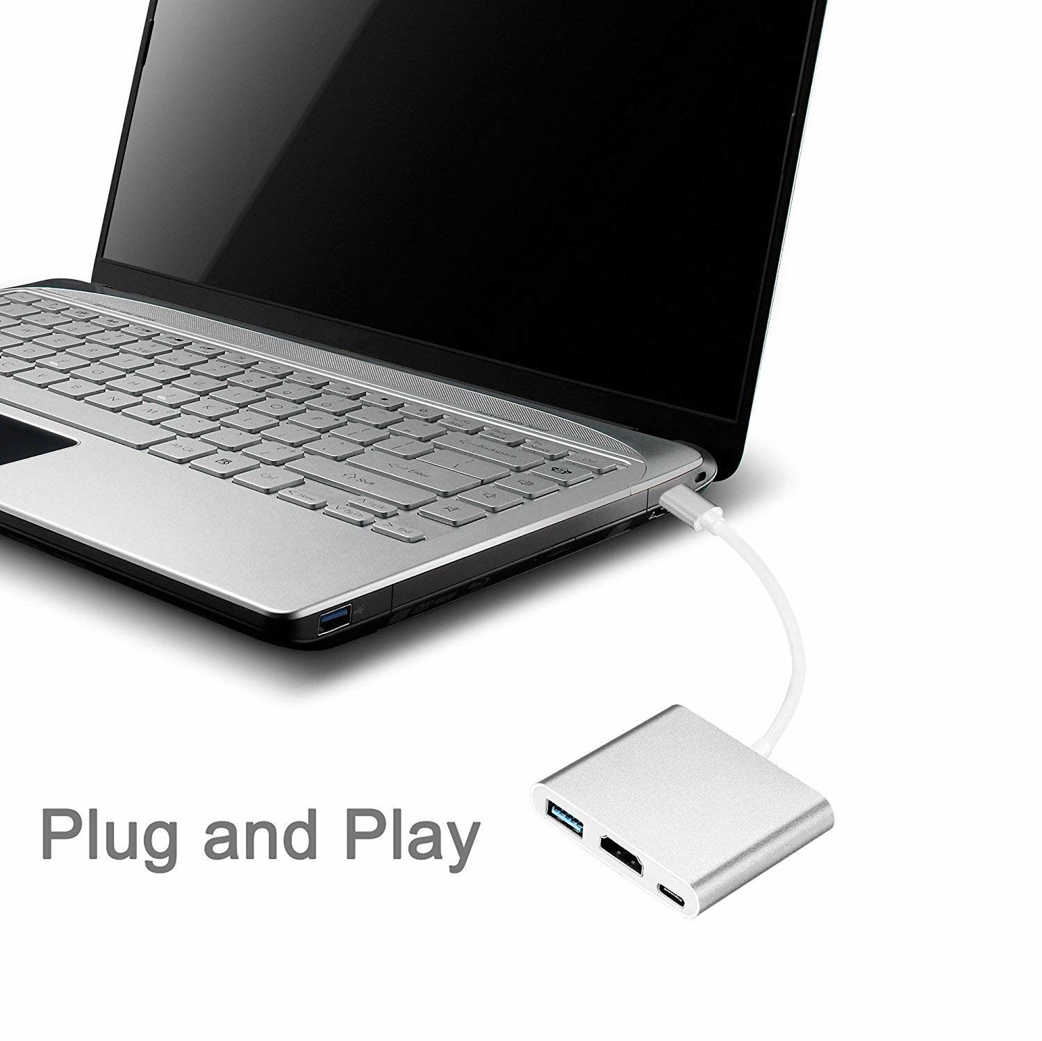 3-in-1 Thunderbolt 3 USB Type C Hub to Adapter 4K Aluminum USB-C Hub Dock with Type-C Power Delivery for MacBook
