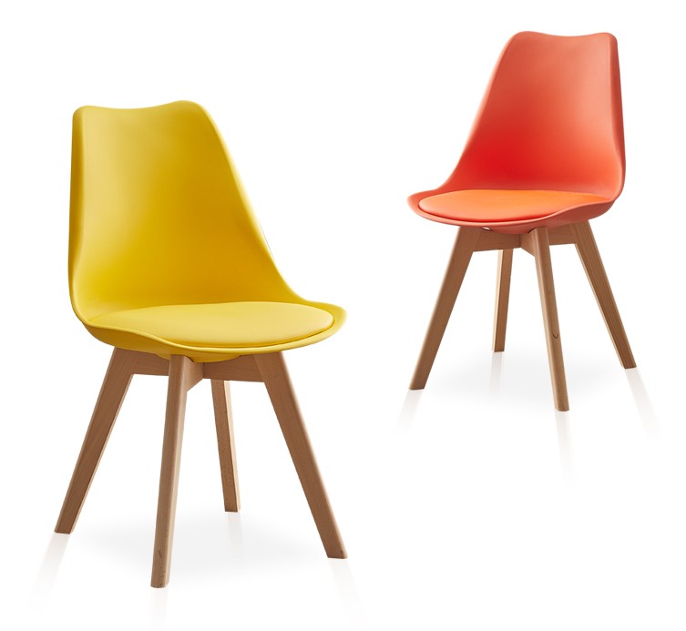 Nordic Plastic Wooden Dining Chairs Seat Yellow Tulip Dining Chairs
