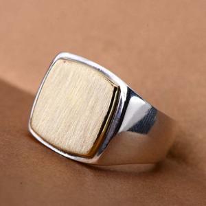China 925 Sterling Silver Golden Two Tone Suqare Men Ring(060452) wholesale