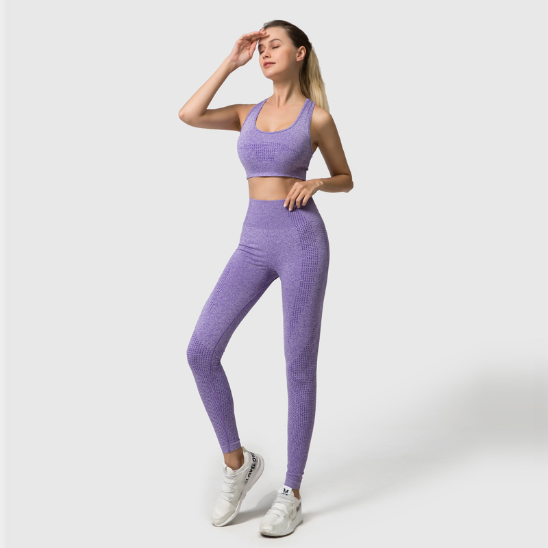 Yoga Breathable Seamless Sports Bra Leggings Stretch Fabric High Waisted Gym Leggings