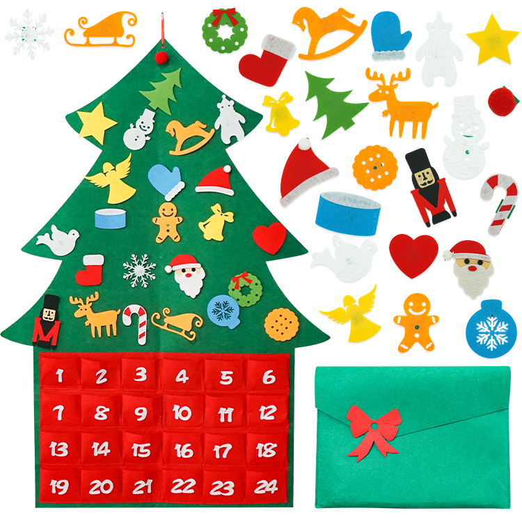 DIY Felt Christmas Tree Advent Calendar Decorations With Pockets Kids Gifts 24 Ornaments