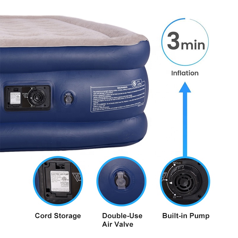 Flocked PVC Inflatable Sleeping Mat Portable Air Mattress With Pump