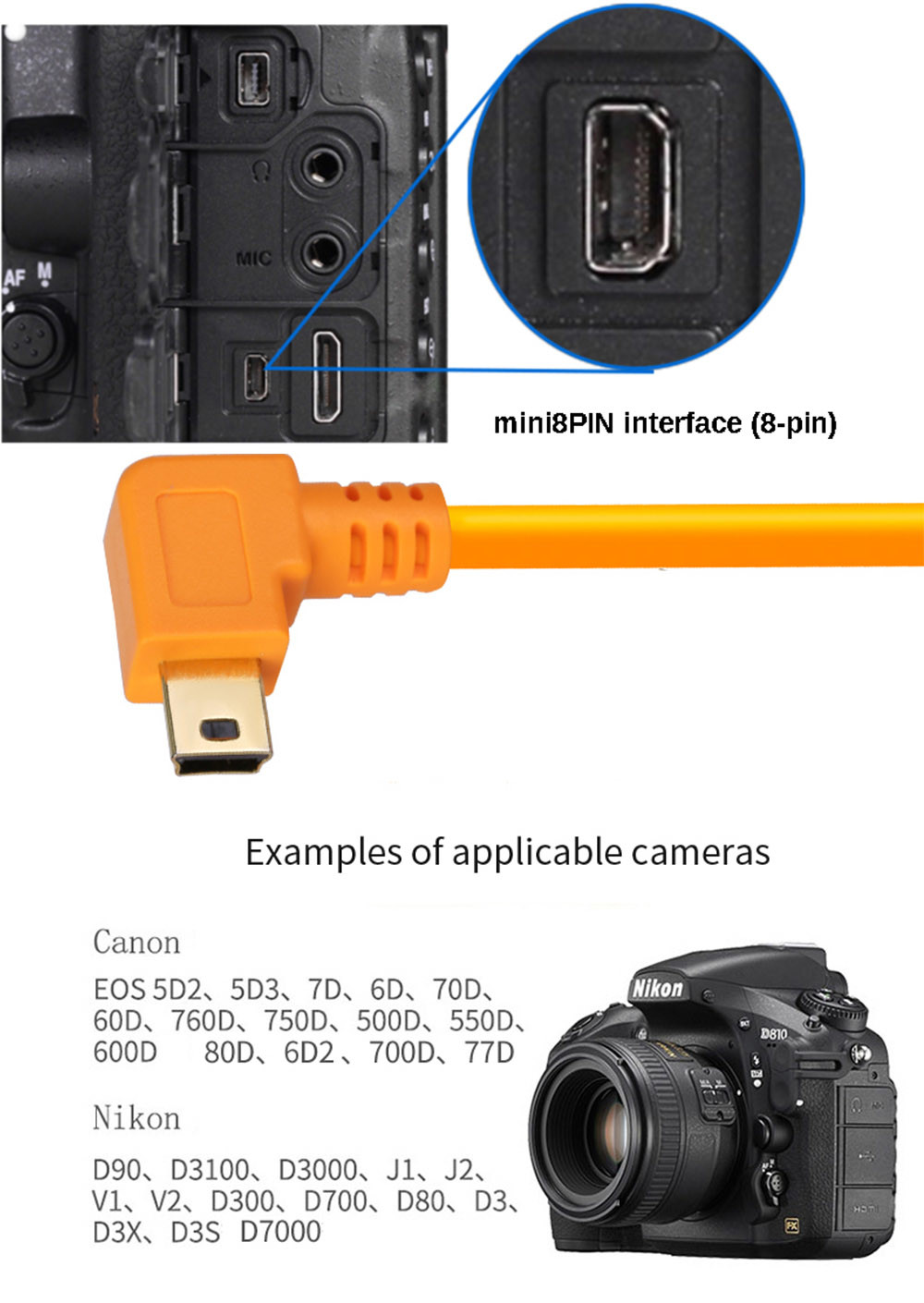 Micro B Type C 8pin 90 Degree Cable For Camera To Computer Data Transfer