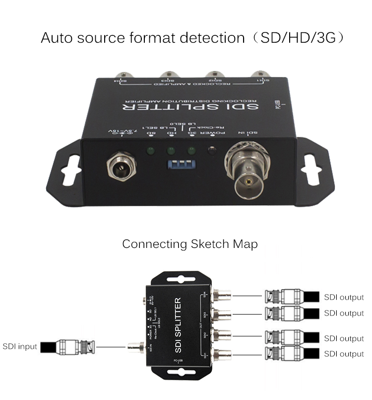 1080P 1 Input 4 Output SDI Splitter Plug And Play Distribution Amplifier Output SDI X 4