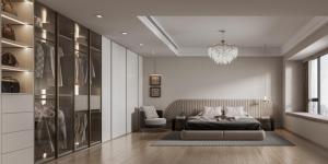China Modern Minimalist Bedroom Wardrobe Full Height Wardrobe With Integrated Open Shelving wholesale