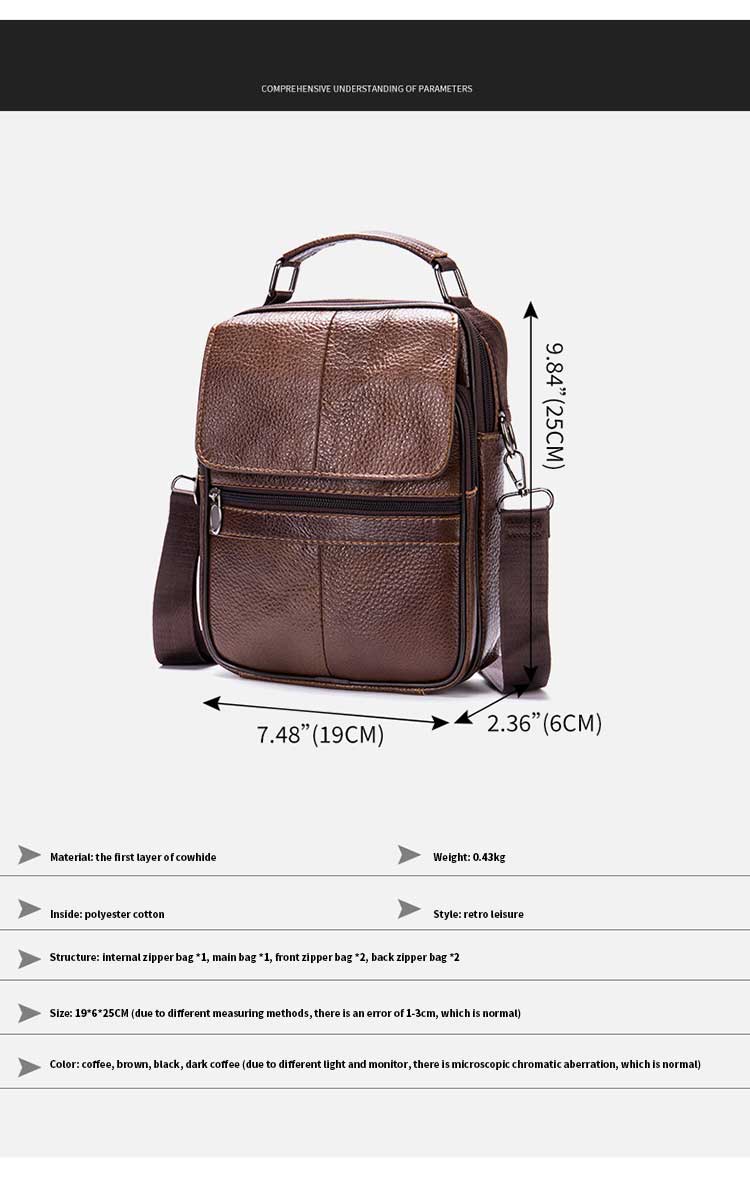 Genuine Leather Men Small Flap Top-handle Handbags Crossbody Bag for Shoulder Messenger