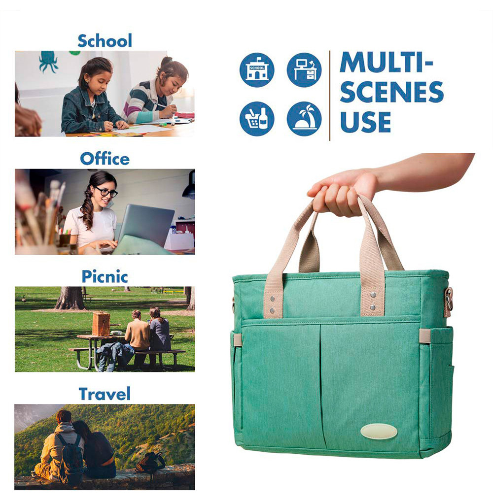Women Pure Color Insulated Lunch Box With Detachable Shoulder Strap