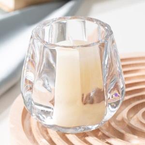 China 3 Inch Clear Faceted Round Glass Votive Candle Holders Machine Pressed on sale