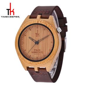 China Mineral Glass Wood Watch Leather Strap Japan Miyota Quartz Movement wholesale