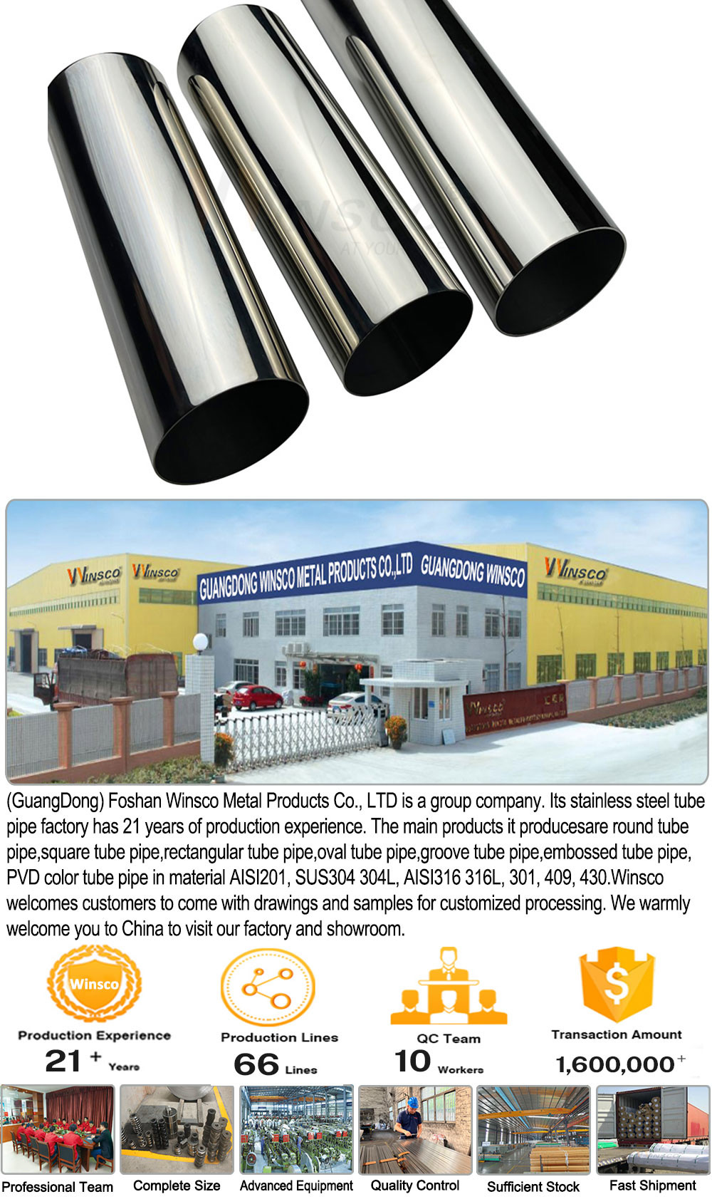 63.5mm 2 1/2'' SS 201 304 316 Stainless Steel Round Tube Satin Surface 1.2mm-3.5mm Thickness Inox Welded Pipe Mirror