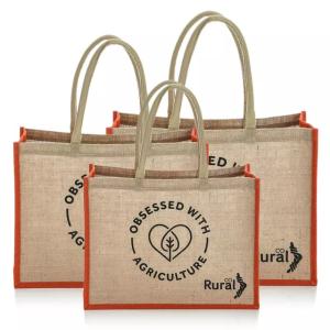 China 350GSM Jute Fabric Hemp Material Burlap Tote Bag Foldable wholesale