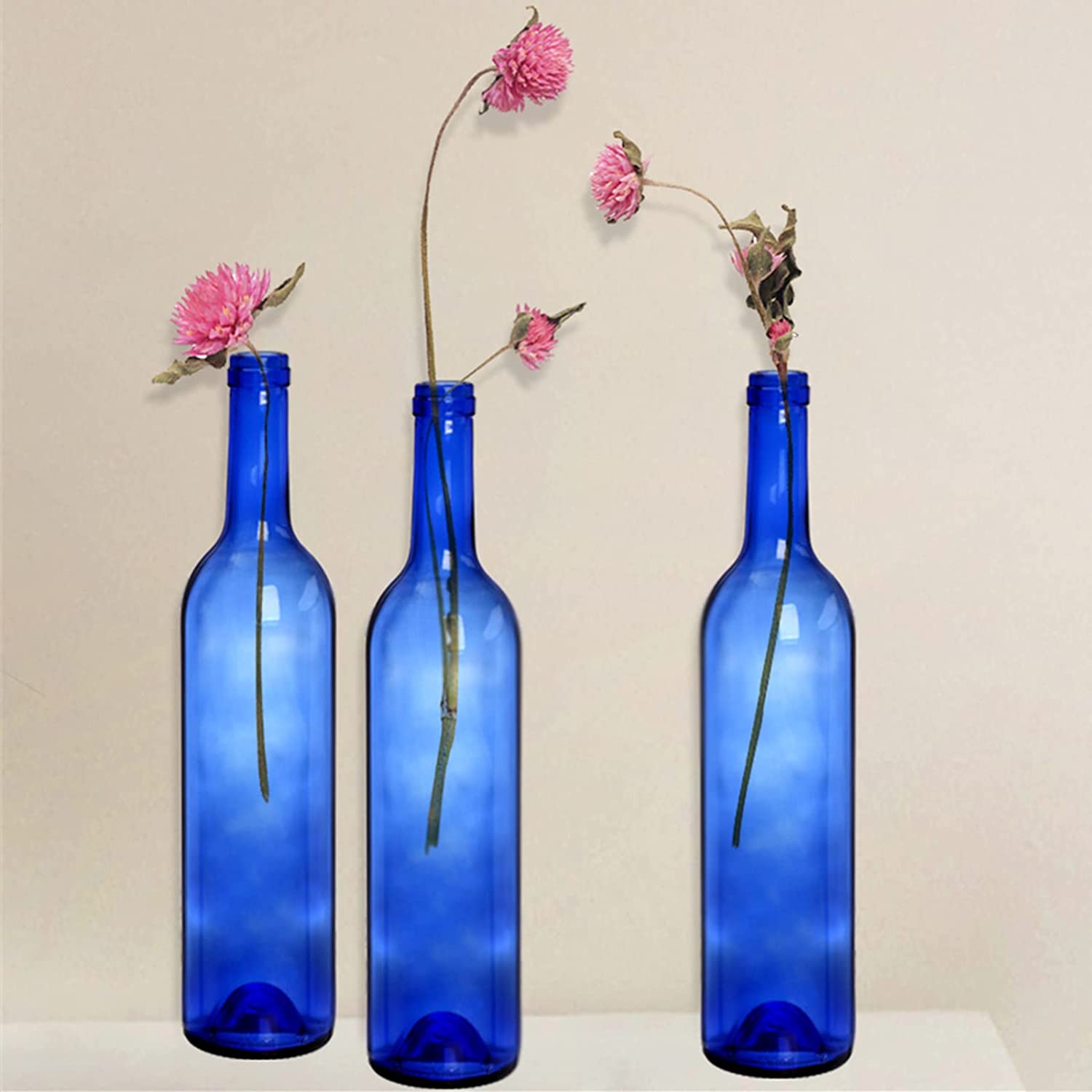 750ml Glass Bottles for Vodka Champagne Juice Beverages Decorations Cobalt Blue Round