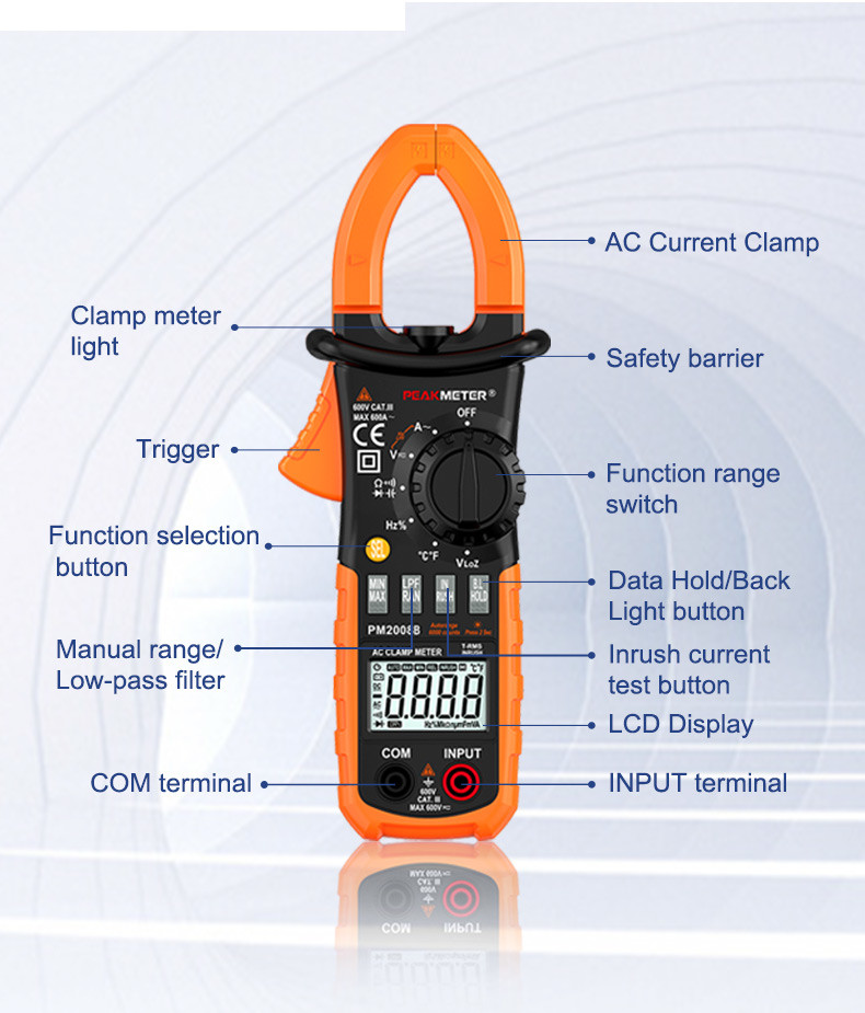 Auto and Manual Range Digital Clamp Meter T-RMS INRUSH Current meter MAX MIN values measurement