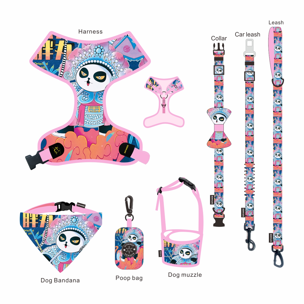 7 In 1 Collar Leash Harness Set OEM Dog Bandana Set With Matching Collar Leash