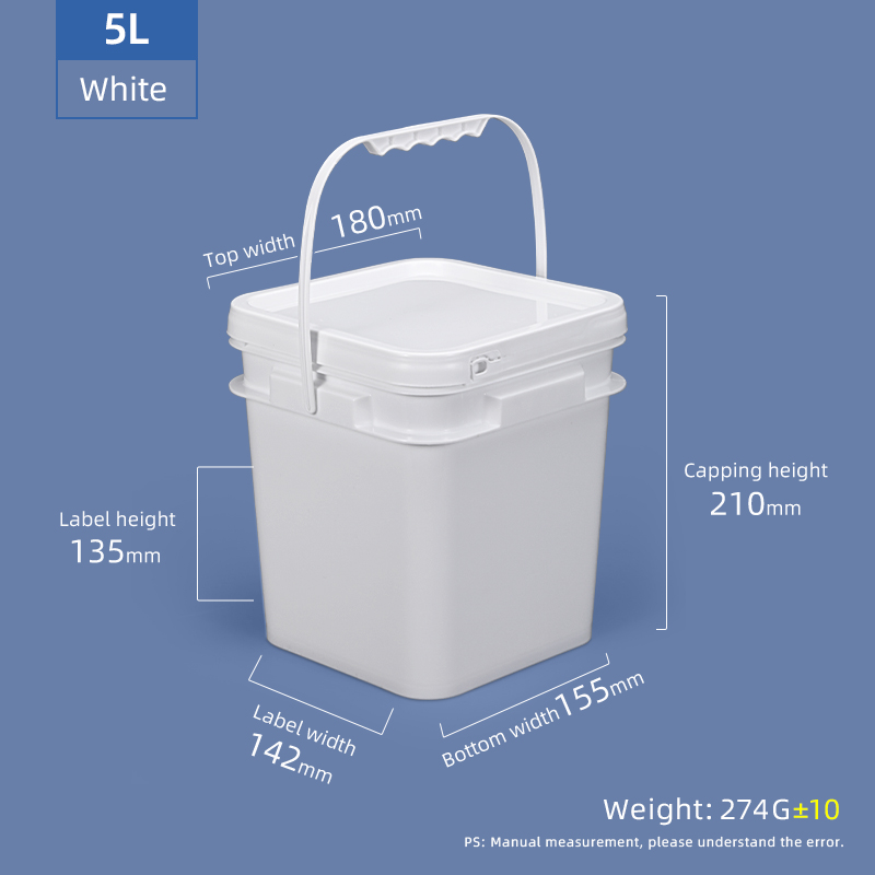 White Food Storage Food Grade 5L Rectangular Square Plastic Pail With Lid Handle