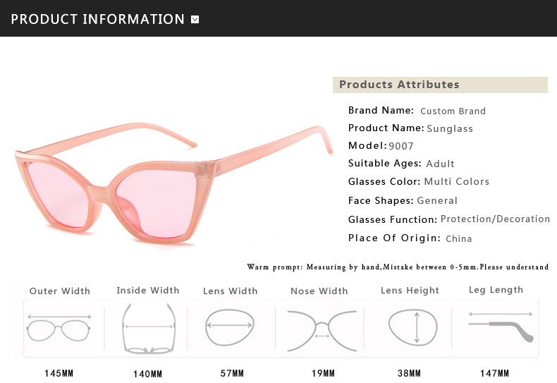 Women'S Triangle Shape BSCI Small Frame Cat Eye Sunglasses 147MM