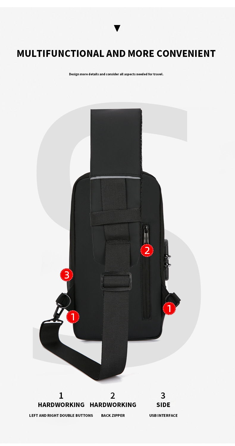 Stylish Oxford Cloth Men's Crossbody Sling Bag with USB Port and Waterproof Design