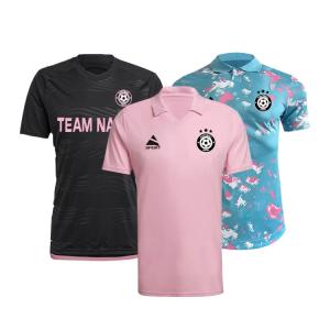 China Plain Polyester Breathable Mens Football Jersey Soccer Uniforms Sets Black/Pink/ Blue wholesale
