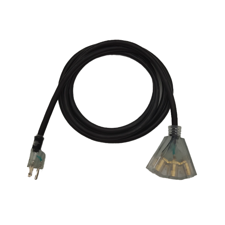 Plug 3pin and NEMA Female End Type for Outdoor 3 Prong 13 Amp 12/3 SJTW Multiple Black Extension Cord With Light